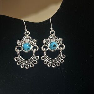 Handcrafted Turquoise Bead Earrings with Sterling Silver Wires -New